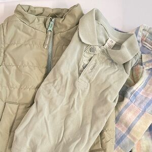 Pastel Top, Light Sage Polo & Puffer Jacket Set